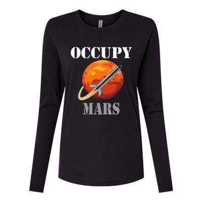 Scifi Space Interstellar Rocket Starship Occupy Mars Womens Cotton Relaxed Long Sleeve T-Shirt