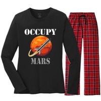 Scifi Space Interstellar Rocket Starship Occupy Mars Women's Long Sleeve Flannel Pajama Set 