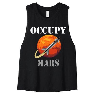 Scifi Space Interstellar Rocket Starship Occupy Mars Women's Racerback Cropped Tank