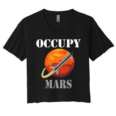 Scifi Space Interstellar Rocket Starship Occupy Mars Women's Crop Top Tee