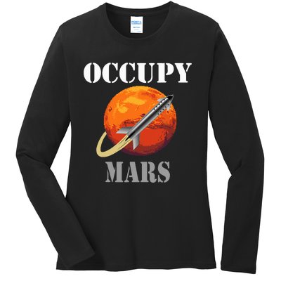 Scifi Space Interstellar Rocket Starship Occupy Mars Ladies Long Sleeve Shirt