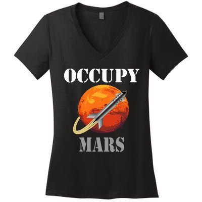 Scifi Space Interstellar Rocket Starship Occupy Mars Women's V-Neck T-Shirt