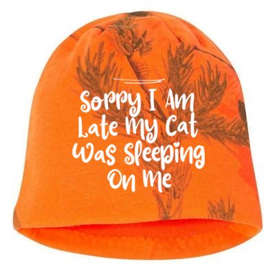 Sarcastic Sorry I Am Late My Cat Was Sleeping On Me Gift Kati - Camo Knit Beanie