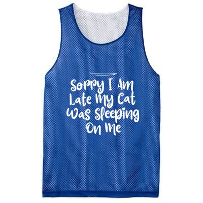 Sarcastic Sorry I Am Late My Cat Was Sleeping On Me Gift Mesh Reversible Basketball Jersey Tank