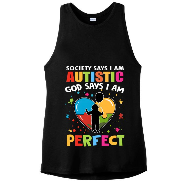 Society Says I Am Autistic God Says I Am Perfect Vintage Ladies PosiCharge Tri-Blend Wicking Tank