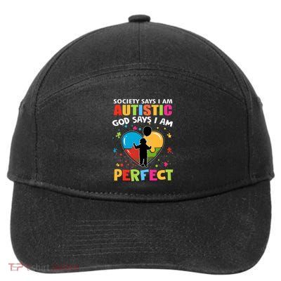Society Says I Am Autistic God Says I Am Perfect Vintage 7-Panel Snapback Hat
