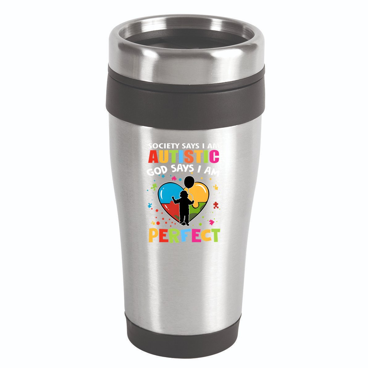 Society Says I Am Autistic God Says I Am Perfect Vintage 16oz Travel Tumbler