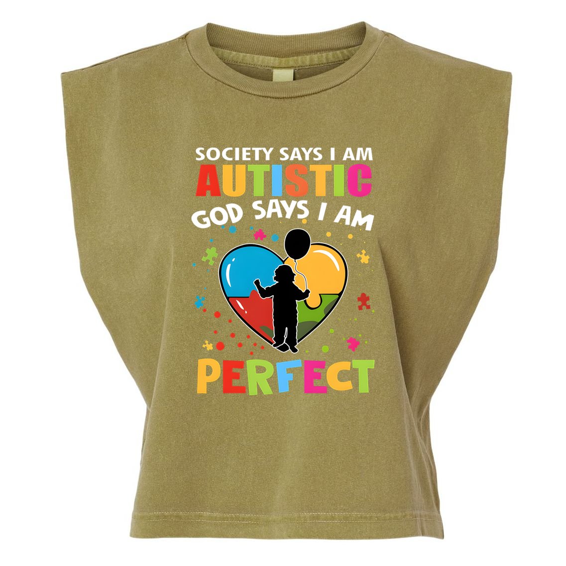 Society Says I Am Autistic God Says I Am Perfect Vintage Garment-Dyed Women's Muscle Tee