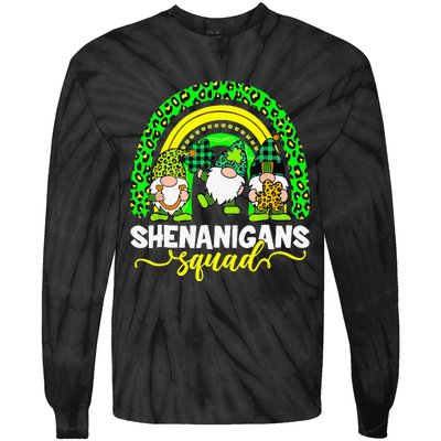 Shenanigans Squad Irish Gnomes Rainbow Leopard Patrick's Day Tie-Dye Long Sleeve Shirt