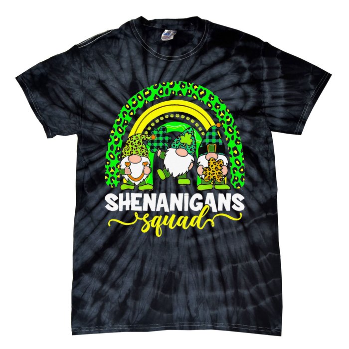 Shenanigans Squad Irish Gnomes Rainbow Leopard Patrick's Day Tie-Dye T-Shirt