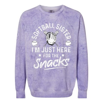 Softball sister I'm Just Here for the snacks retro Softball Colorblast Crewneck Sweatshirt