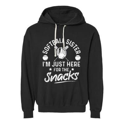 Softball sister I'm Just Here for the snacks retro Softball Garment-Dyed Fleece Hoodie