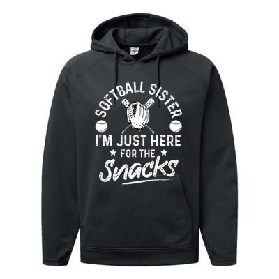 Softball sister I'm Just Here for the snacks retro Softball Performance Fleece Hoodie