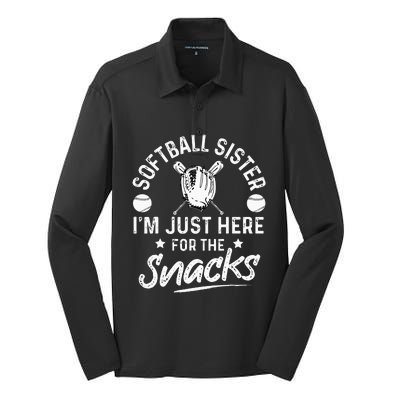 Softball sister I'm Just Here for the snacks retro Softball Silk Touch Performance Long Sleeve Polo