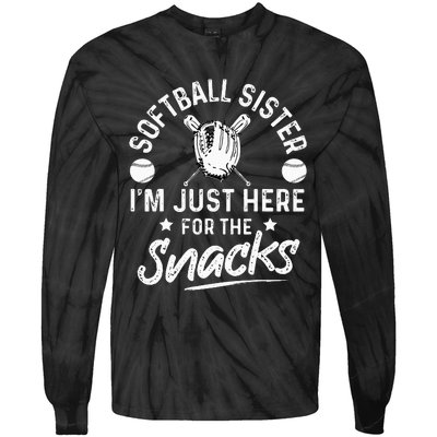 Softball sister I'm Just Here for the snacks retro Softball Tie-Dye Long Sleeve Shirt