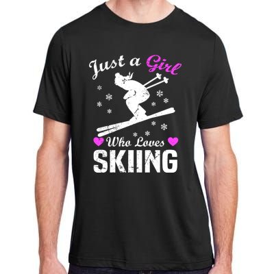 Skiing Skier Just A Who Loves Skiing Gift Adult ChromaSoft Performance T-Shirt