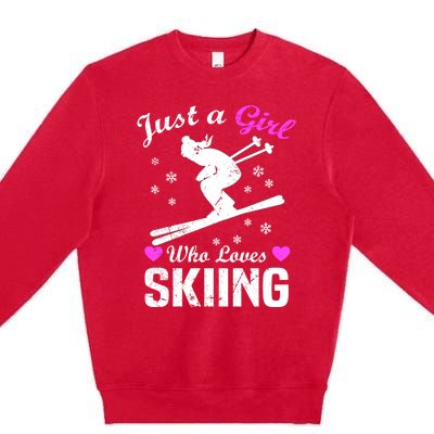 Skiing Skier Just A Who Loves Skiing Gift Premium Crewneck Sweatshirt