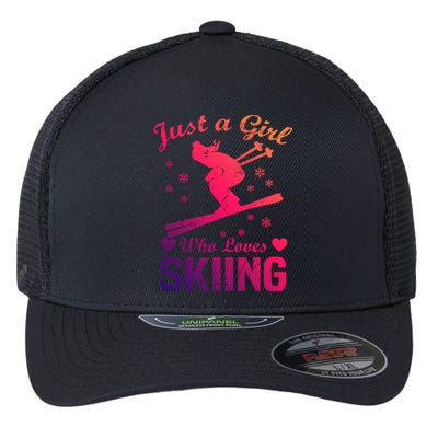 Skiing Skier Just A Who Loves Skiing Gift Flexfit Unipanel Trucker Cap