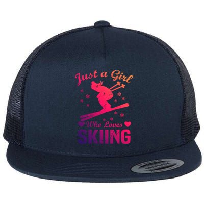 Skiing Skier Just A Who Loves Skiing Gift Flat Bill Trucker Hat