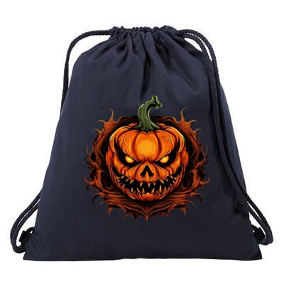 Scary Spooky Jack O Lantern Face Pumpkin Halloween Drawstring Bag