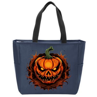 Scary Spooky Jack O Lantern Face Pumpkin Halloween Zip Tote Bag