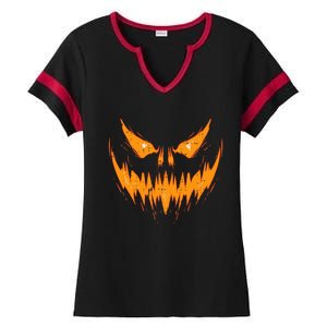 Scary Spooky Jack O Lantern Face Pumpkin Halloween Ladies Halftime Notch Neck Tee