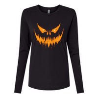 Scary Spooky Jack O Lantern Face Pumpkin Halloween Womens Cotton Relaxed Long Sleeve T-Shirt