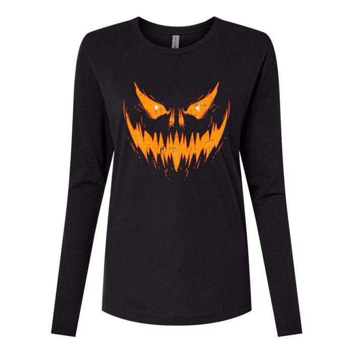 Scary Spooky Jack O Lantern Face Pumpkin Halloween Womens Cotton Relaxed Long Sleeve T-Shirt