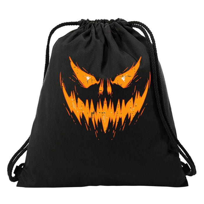 Scary Spooky Jack O Lantern Face Pumpkin Halloween Drawstring Bag