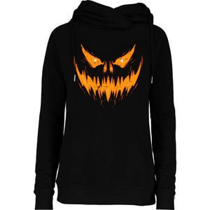 Scary Spooky Jack O Lantern Face Pumpkin Halloween Womens Funnel Neck Pullover Hood