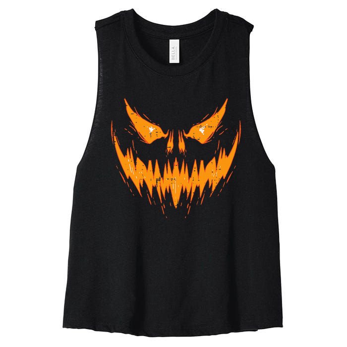 Scary Spooky Jack O Lantern Face Pumpkin Halloween Women's Racerback Cropped Tank