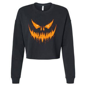 Scary Spooky Jack O Lantern Face Pumpkin Halloween Cropped Pullover Crew