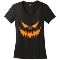 Scary Spooky Jack O Lantern Face Pumpkin Halloween Women's V-Neck T-Shirt