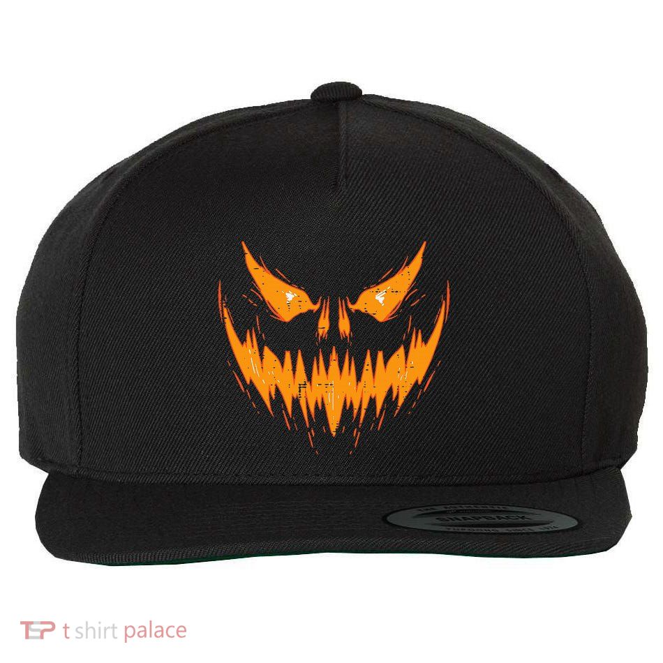 Scary Spooky Jack O Lantern Face Pumpkin Halloween Wool Snapback Cap