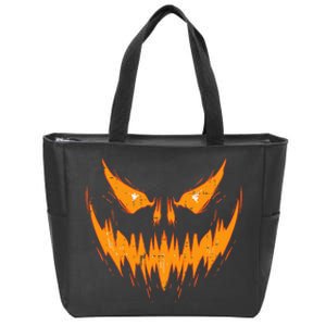 Scary Spooky Jack O Lantern Face Pumpkin Halloween Zip Tote Bag