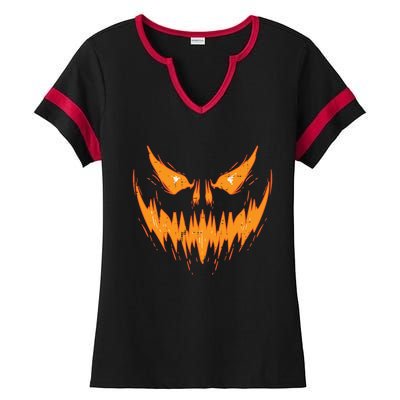 Scary Spooky Jack O Lantern Face Pumpkin Halloween Meaningful Gift Ladies Halftime Notch Neck Tee