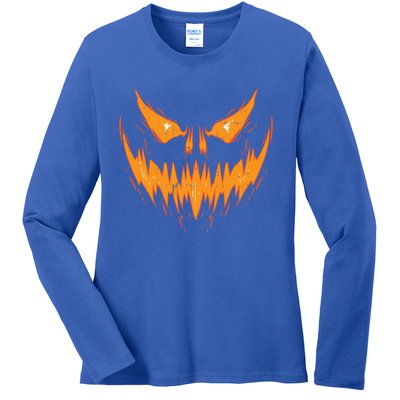 Scary Spooky Jack O Lantern Face Pumpkin Halloween Meaningful Gift Ladies Long Sleeve Shirt