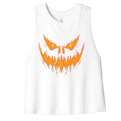 Scary Spooky Jack O Lantern Face Pumpkin Halloween Meaningful Gift Women's Racerback Cropped Tank