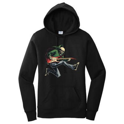 Spooky Skeleton Jamming Out in Rock Band Women's Pullover Hoodie