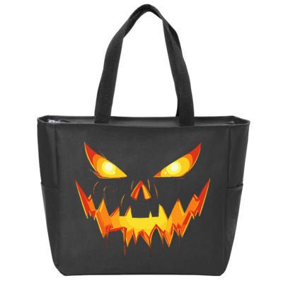 Scary Spooky Jack O Lantern Face Pumpkin Halloween Zip Tote Bag