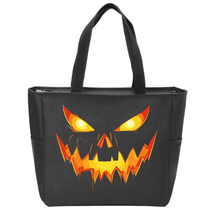 Scary Spooky Jack O Lantern Face Pumpkin Halloween Zip Tote Bag