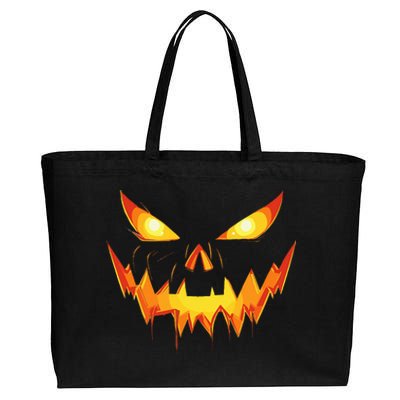 Scary Spooky Jack O Lantern Face Pumpkin Halloween Cotton Canvas Jumbo Tote