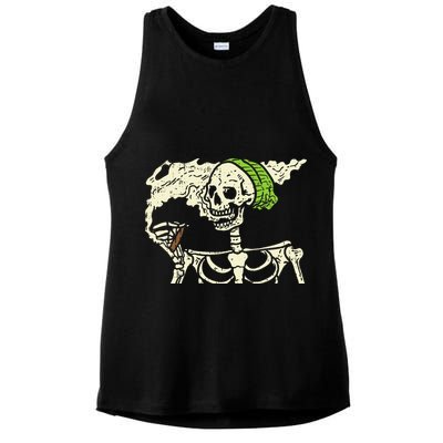 Smoking Skeleton Joint Funny Weed Pot 420 Cannabis Halloween Ladies PosiCharge Tri-Blend Wicking Tank