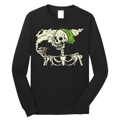 Smoking Skeleton Joint Funny Weed Pot 420 Cannabis Halloween Long Sleeve Shirt