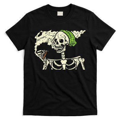 Smoking Skeleton Joint Funny Weed Pot 420 Cannabis Halloween T-Shirt