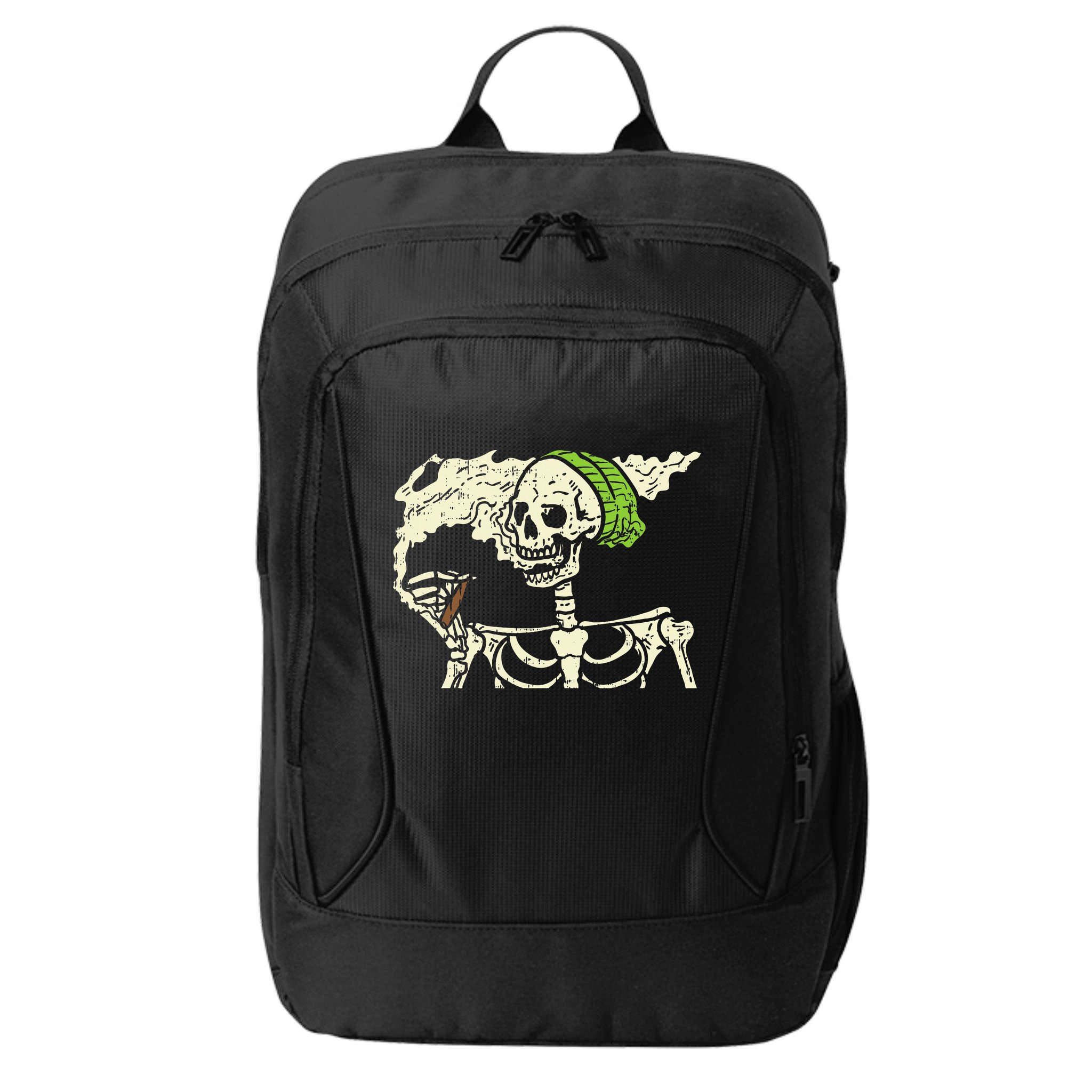 Smoking Skeleton Joint Funny Weed Pot 420 Cannabis Halloween City Backpack