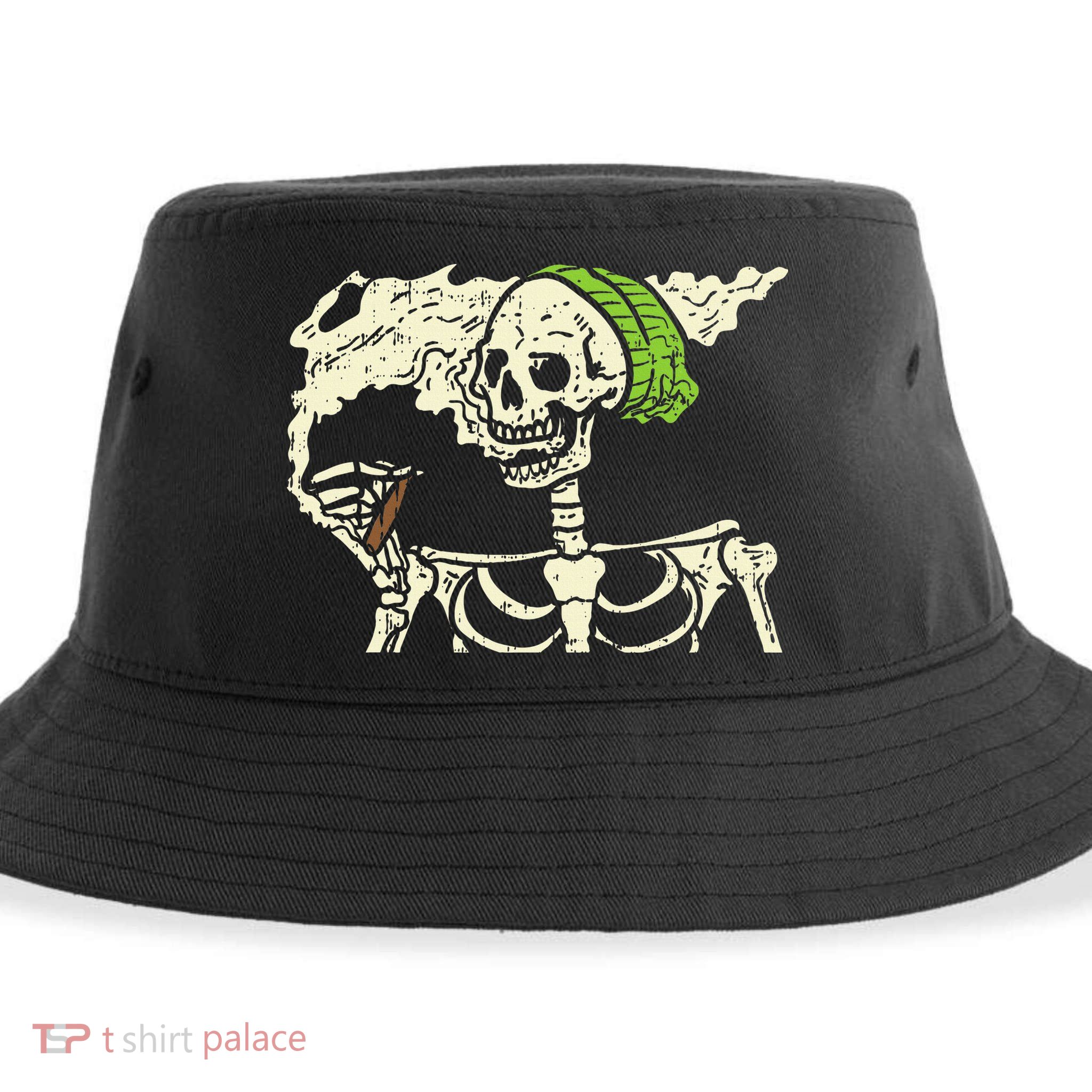 Smoking Skeleton Joint Funny Weed Pot 420 Cannabis Halloween Sustainable Bucket Hat