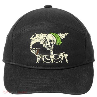 Smoking Skeleton Joint Funny Weed Pot 420 Cannabis Halloween 7-Panel Snapback Hat