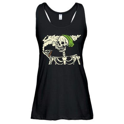 Smoking Skeleton Joint Funny Weed Pot 420 Cannabis Halloween Ladies Essential Flowy Tank