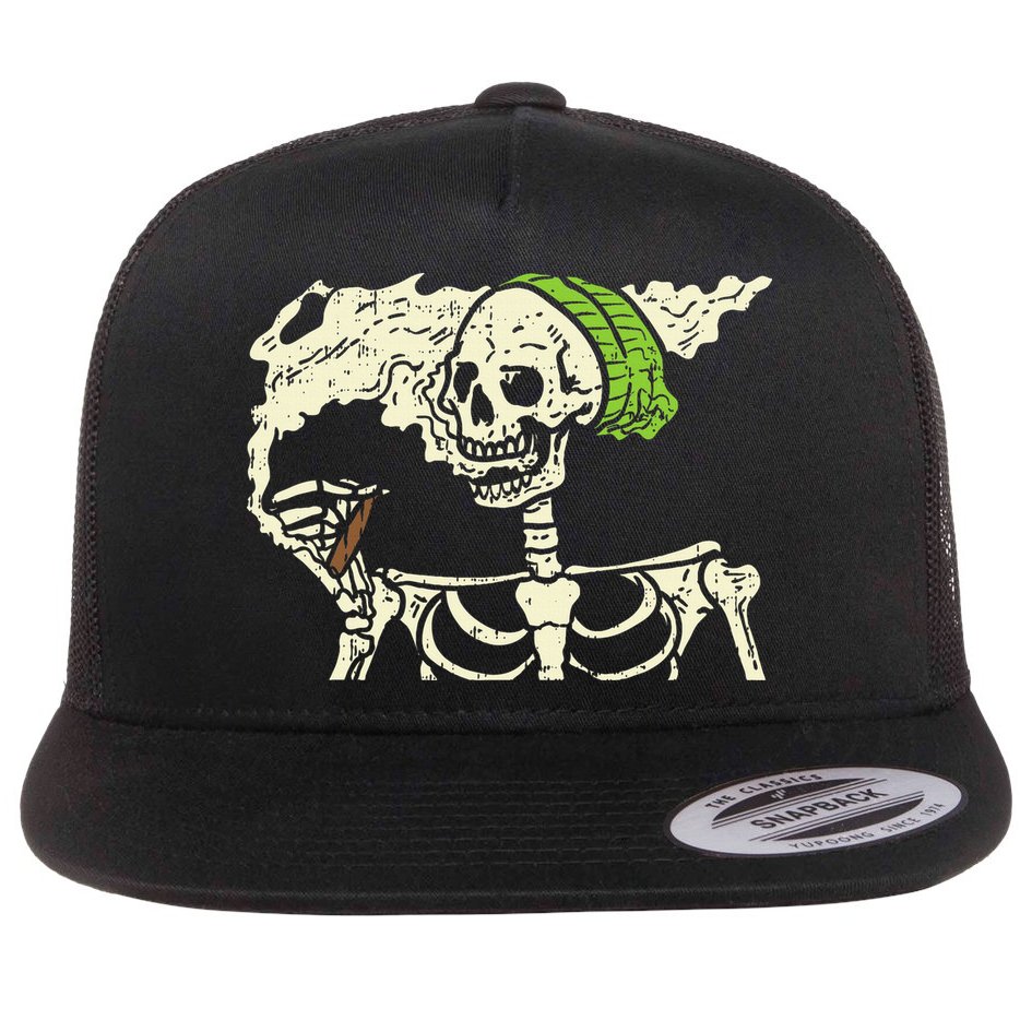 Smoking Skeleton Joint Funny Weed Pot 420 Cannabis Halloween Flat Bill Trucker Hat